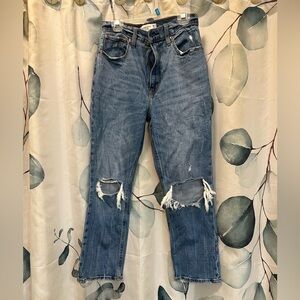 Abercrombie & Fitch Distressed The Ankle Straight Ultra High Rise Blue Jeans